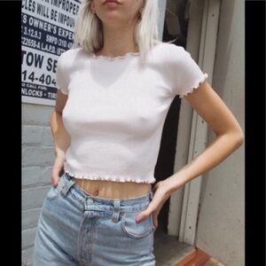 New Brandy Melville White Lettuce Ruffle Edge Cropped Tee